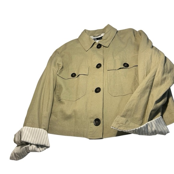 Zara Short Geen Button Down lightweight Jacket Sz Lrg - Picture 5 of 10